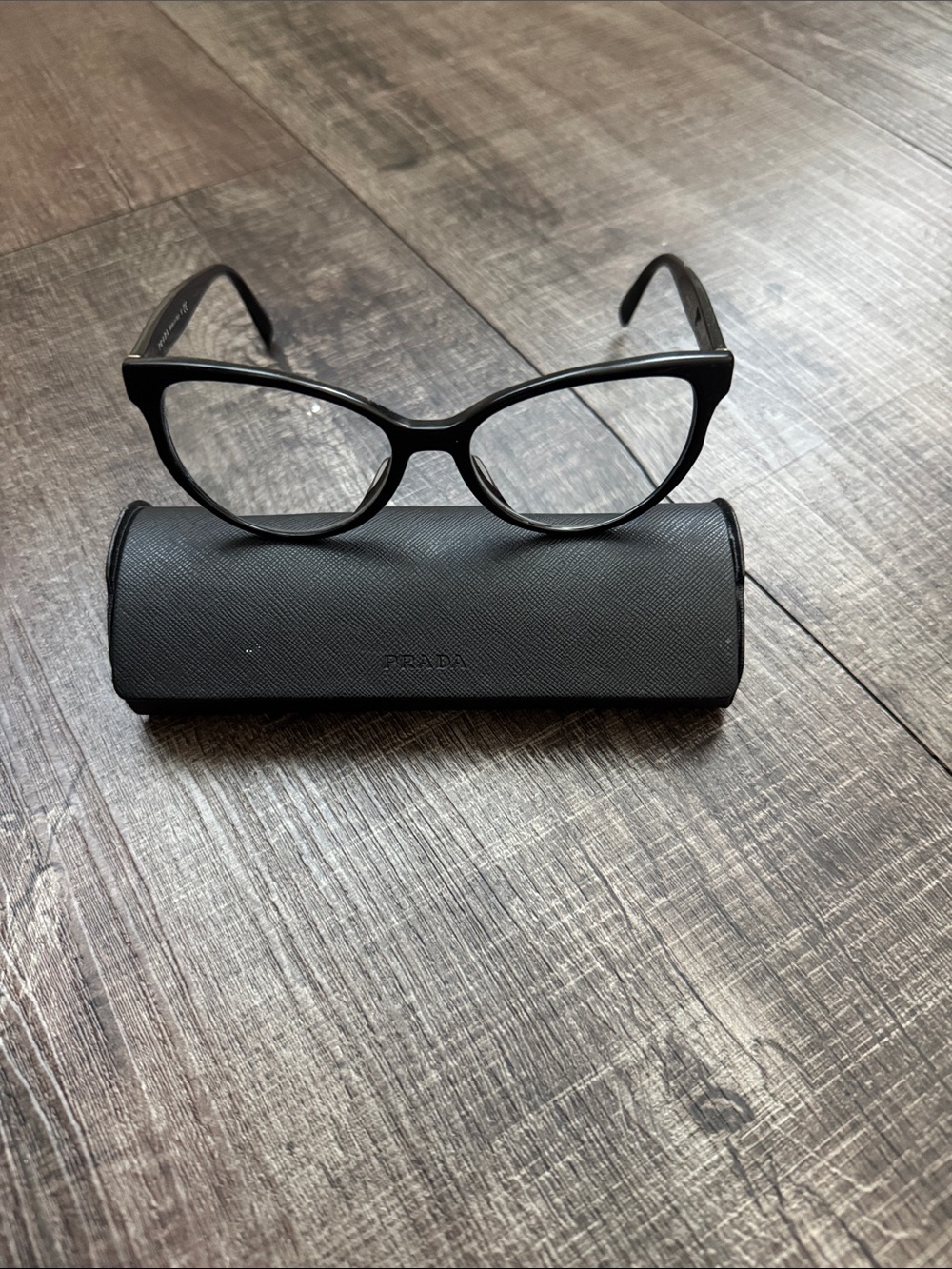 Prada Black Cat-Eye Eyeglasses with Black Case